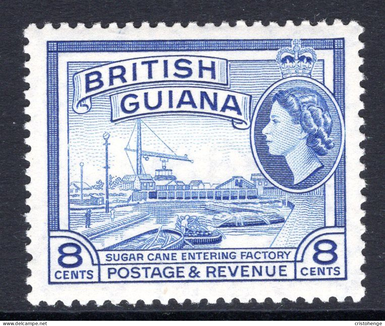 British Guiana 1954-63 QEII Pictorials - 8c Sugar Cane Factory - DLR Printing - Blue - HM (SG 337a) - British Guiana (...-1966)