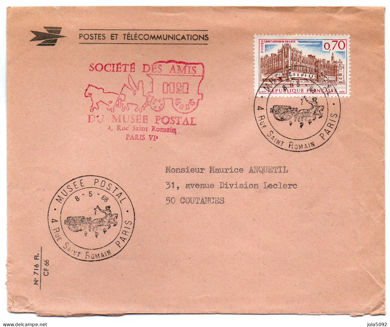 1968 - PARIS Musée Postal - Tijdelijke Stempels