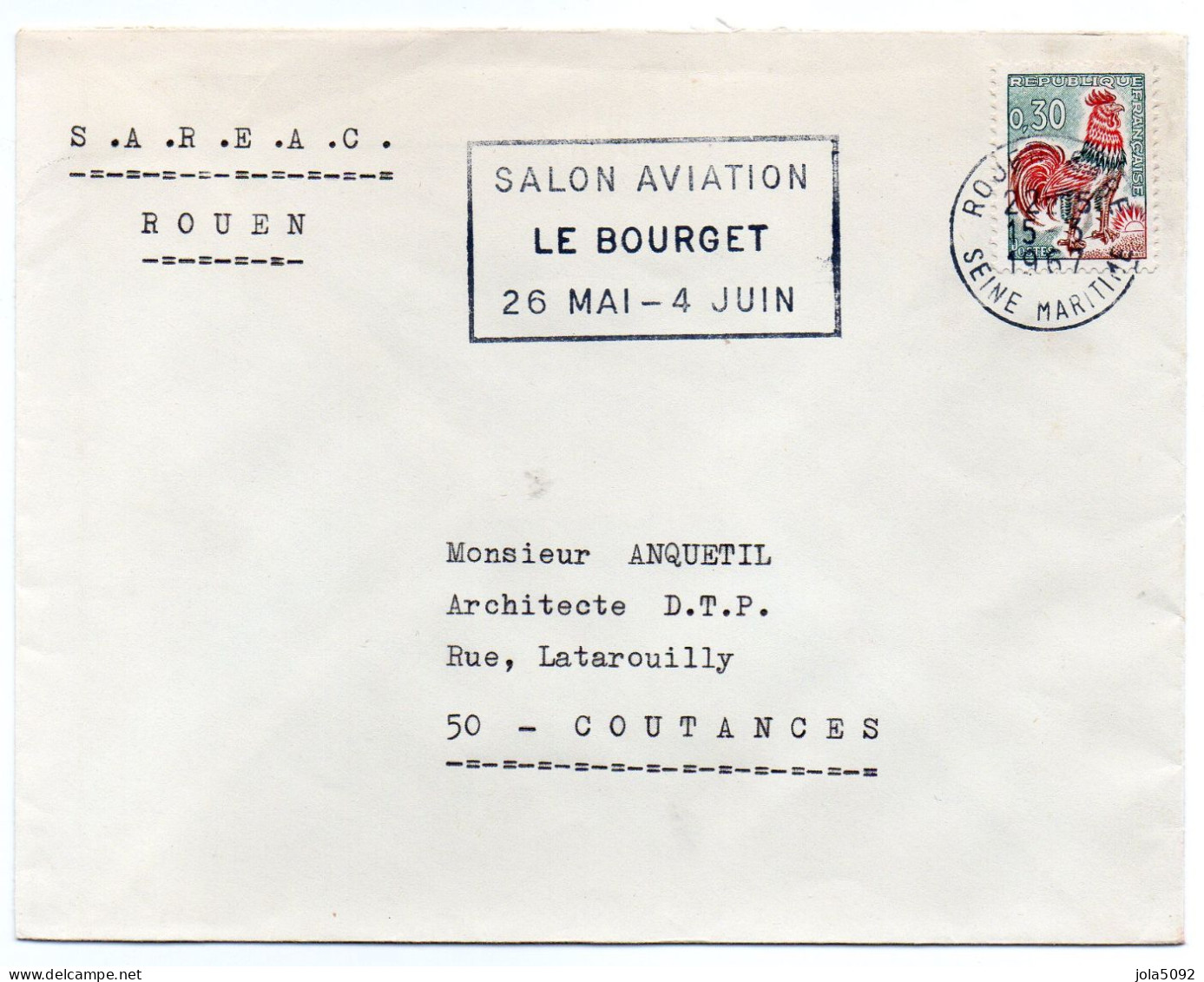 1967 - ROUEN GARE - Salon Aviation Le BOURGET - Tijdelijke Stempels