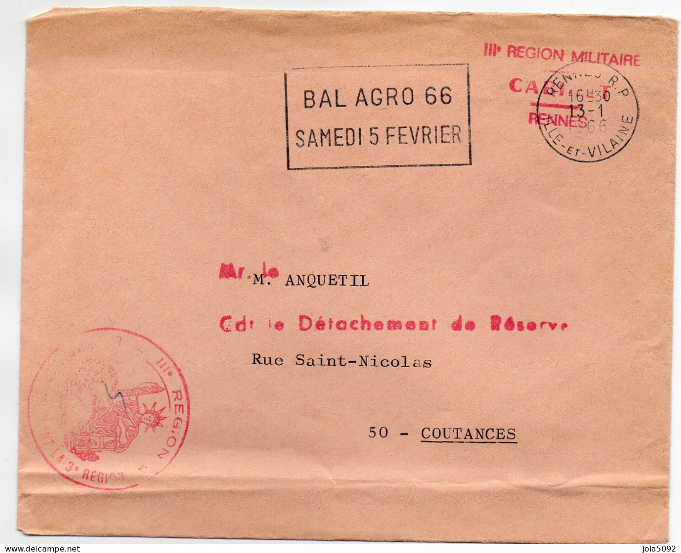 1966 - RENNES R.P. - Bal AGRO - Matasellos Provisorios