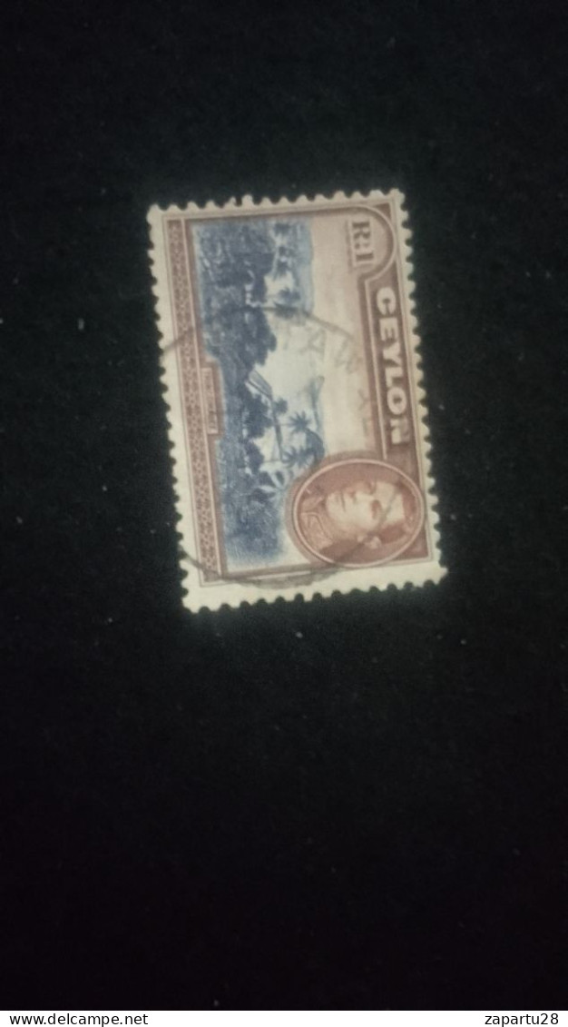 CEYLON- 1938 -49       1  Rİ.    GEORGE    VI..      DAMGALI - Sri Lanka (Ceylon) (1948-...)