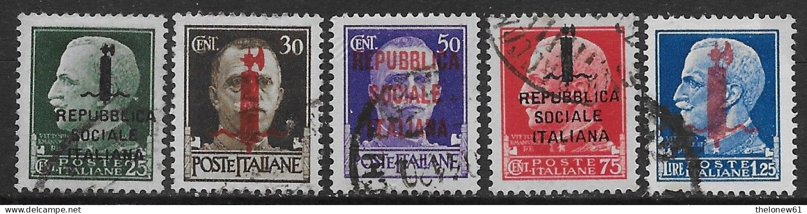 Italia Italy 1944 RSI Imperiale 5val Sa N.491-495 US - Afgestempeld