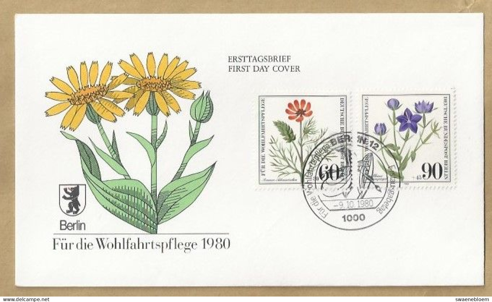 DE.- ERSTTAGSBRIEF. FUR DIE WOHLFAHRTSPFLEGE 1980. ERSTAUSGABE 9.10.1980. BERLIN 12. FDC. FIRST DAY COVER - 1971-1980