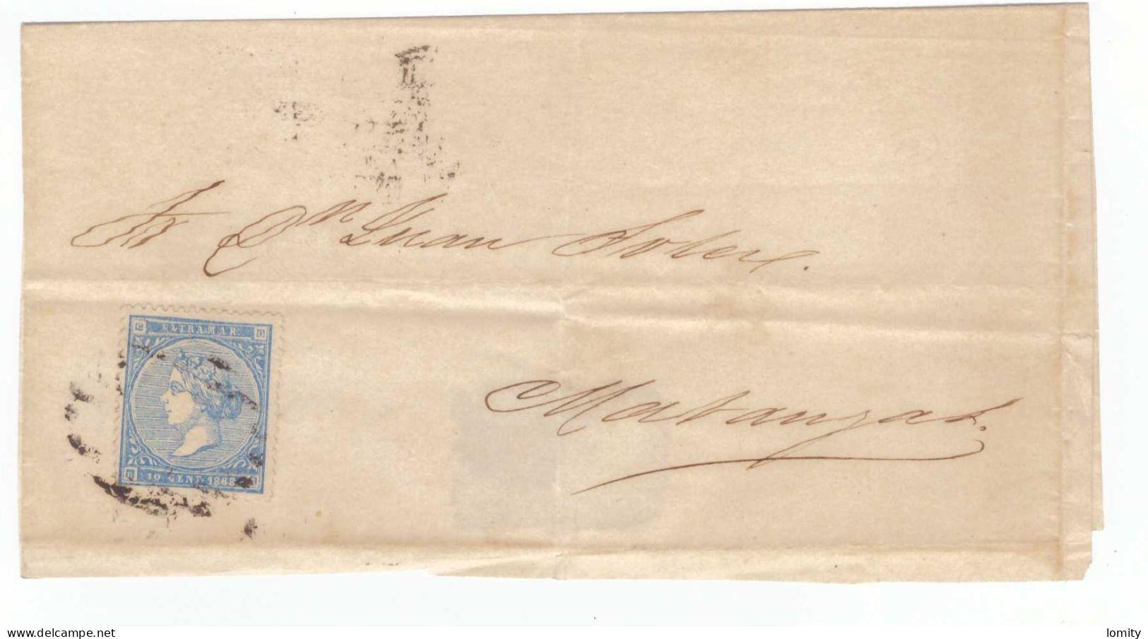 Antilles Espagnoles Lettre Antillas Espanolas Timbre 10 Cent 1868 YT N°27 , Cover Letter Brief - Cuba (1874-1898)