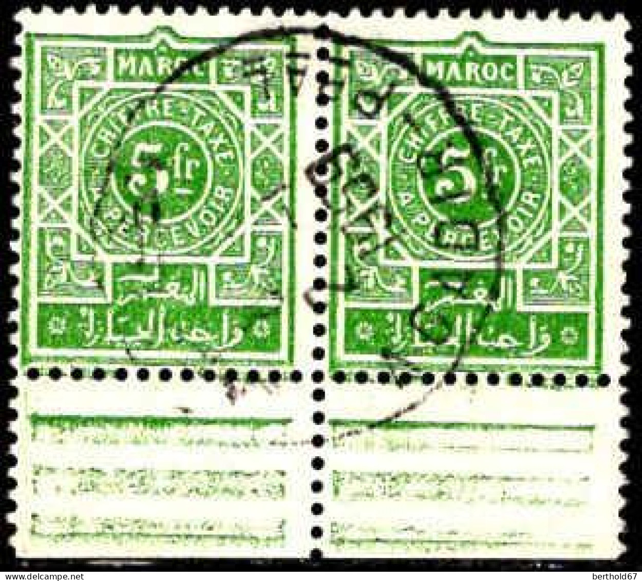 Maroc (Prot.Fr) Taxe Obl Yv:51 Mi:26 Chiffre-Taxe A Percevoir Paire (TB Cachet Rond) - Postage Due