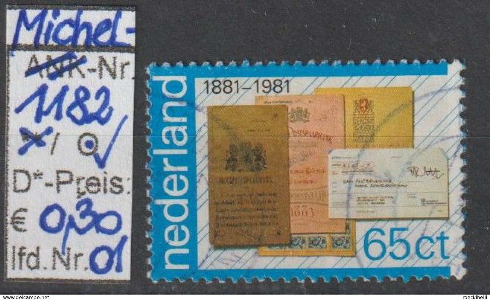 1981 - NIEDERLANDE - SM "100 Jahre P.T.T. - Zahlkarte.." 65 C Mehrf. - O Gestempelt - S.Scan  (1182o 01-03 Nl) - Usados