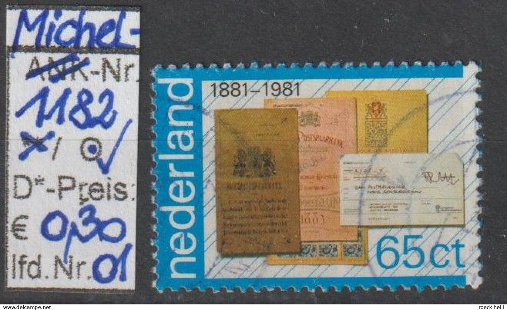 1981 - NIEDERLANDE - SM "100 Jahre P.T.T. - Zahlkarte.." 65 C Mehrf. - O Gestempelt - S.Scan  (1182o 01-03 Nl) - Gebruikt