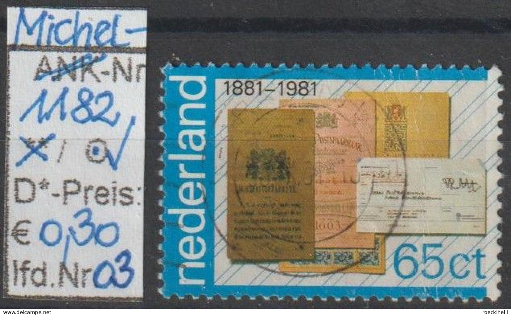 1981 - NIEDERLANDE - SM "100 Jahre P.T.T. - Zahlkarte.." 65 C Mehrf. - O Gestempelt - S.Scan  (1182o 01-03 Nl) - Gebraucht