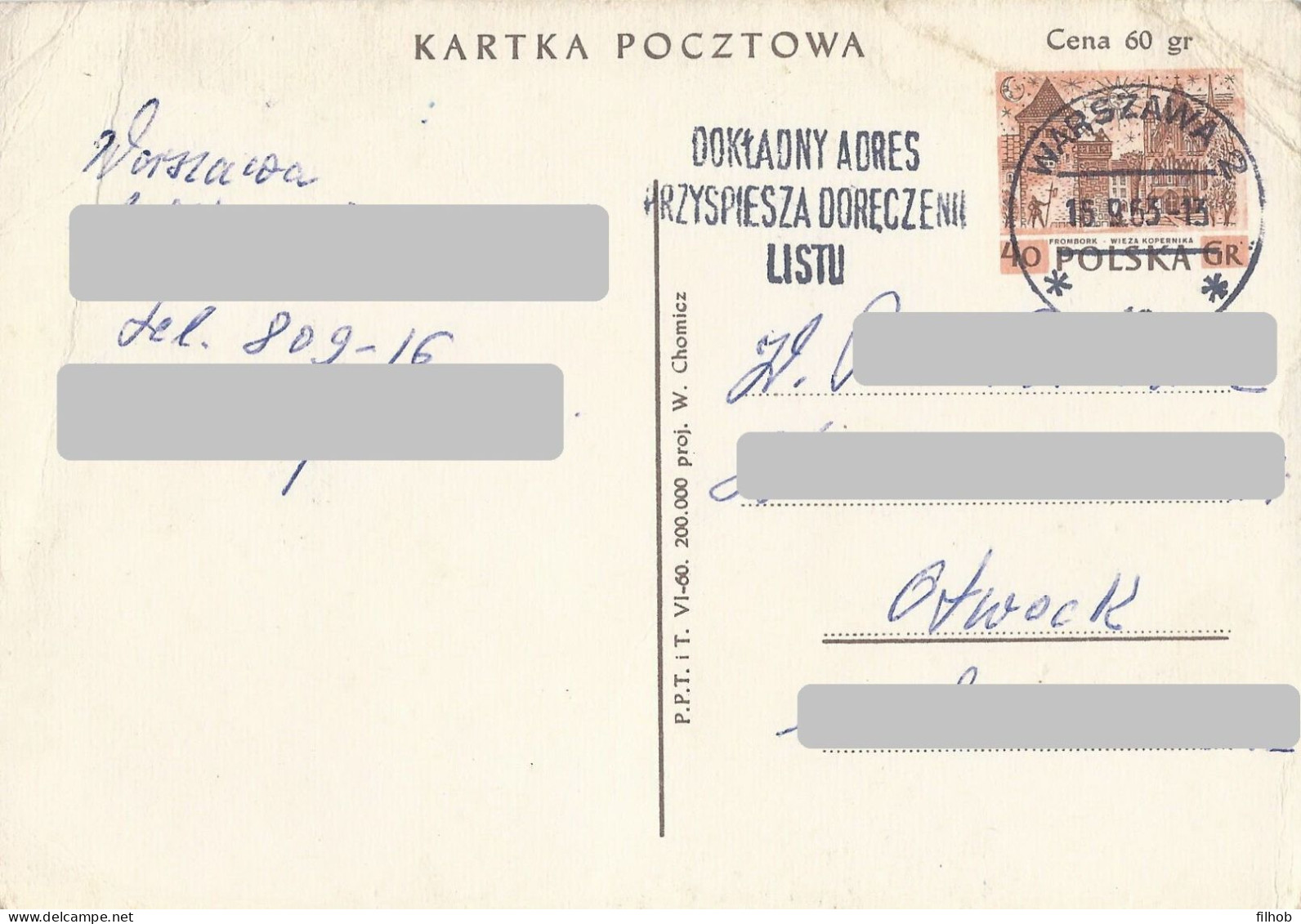Poland Postcard Used Cp 190.02: Frombork Copernicus Tower Kopernik (postal Circulation Warszawa) - Stamped Stationery