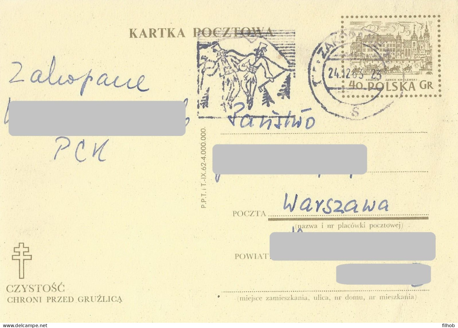 Poland Postcard Used Cp 179 B.02: Warszawa Barbakan (postal Circulation Zakopane) - Stamped Stationery
