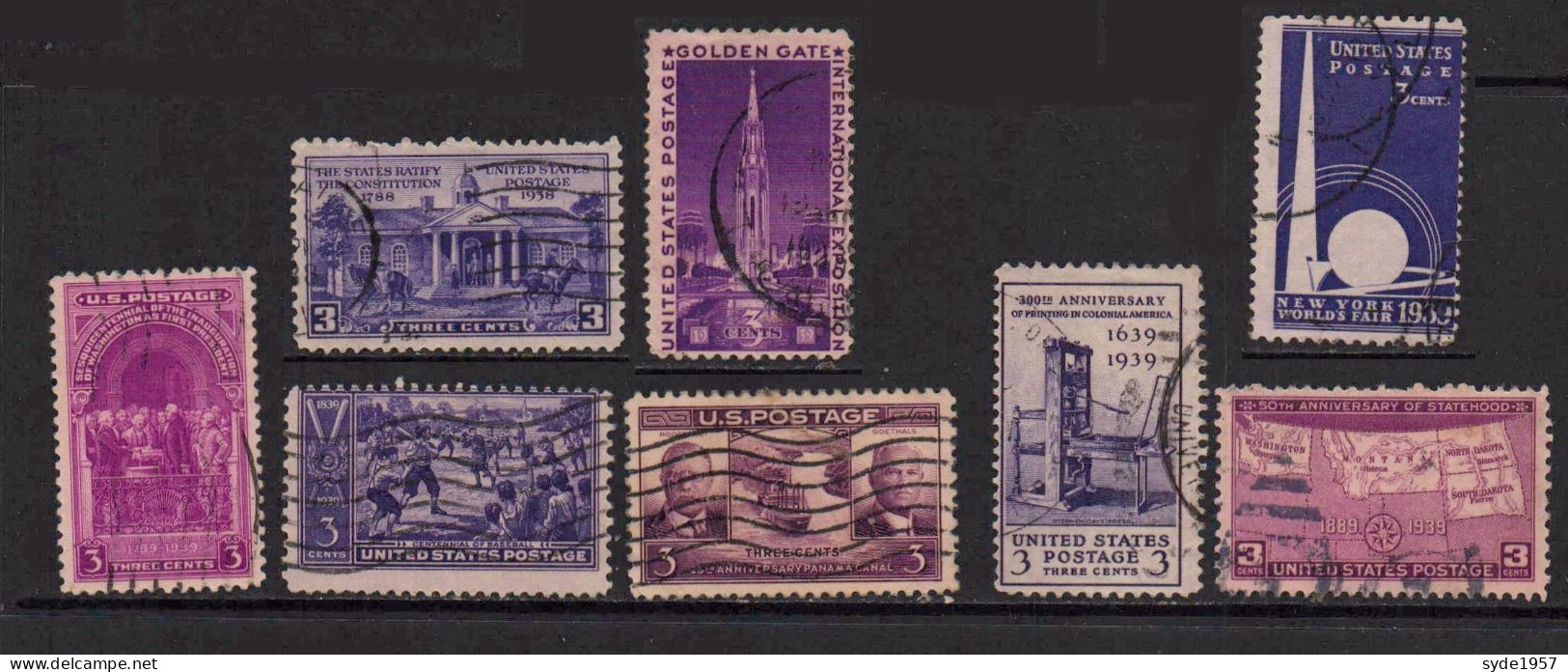 US Postage -1938 -1939 8 Timbres Oblitérés, Liste Ci-dessous : - Usati