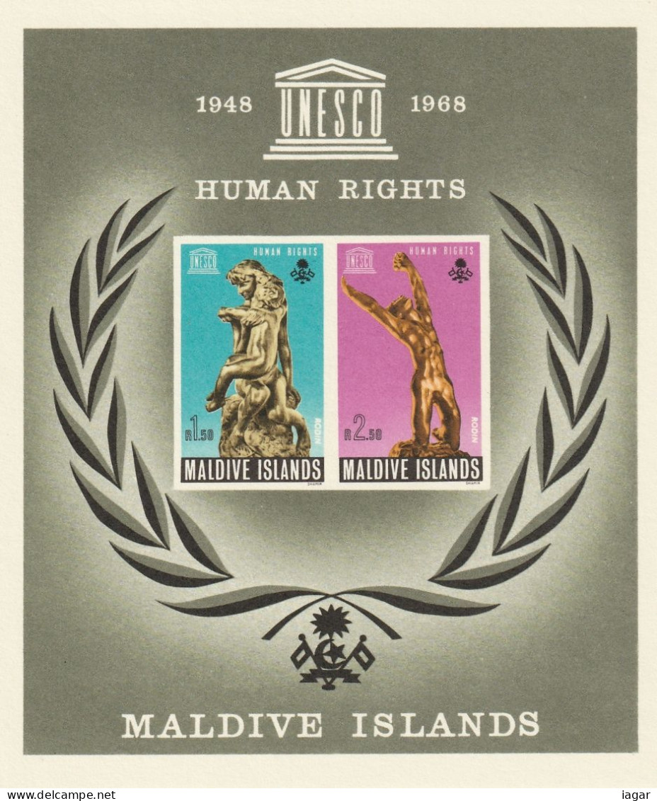 THEMATIC U.N.E.S.C.O./HUMAN RIGHTS: SCULPTURES BY RODIN, "EVE" AND "ADAM"    -  MS  -   MALDIVE - UNESCO