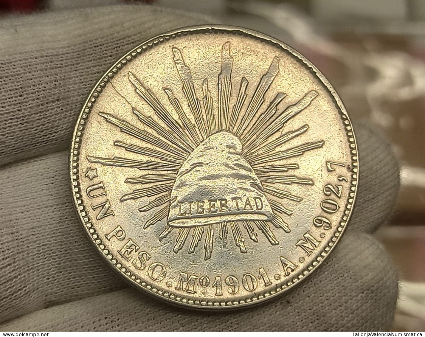 México 1 Peso 1901 Mo AM Km 409.2 Plata - México