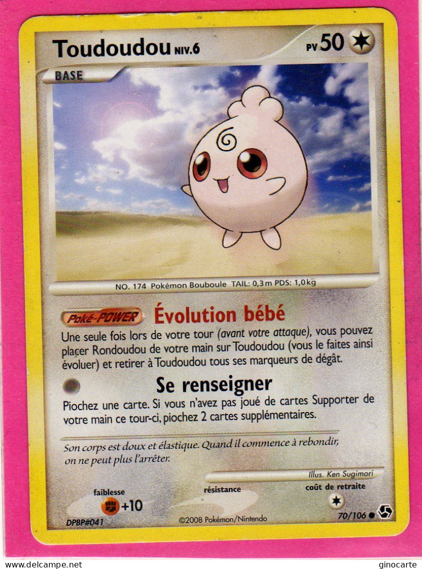 Carte Pokemon 2008 Diamant Et Perle Duel Au Sommet 70/106 Toudoudou 50pv Bon Etat - Diamante E Perla