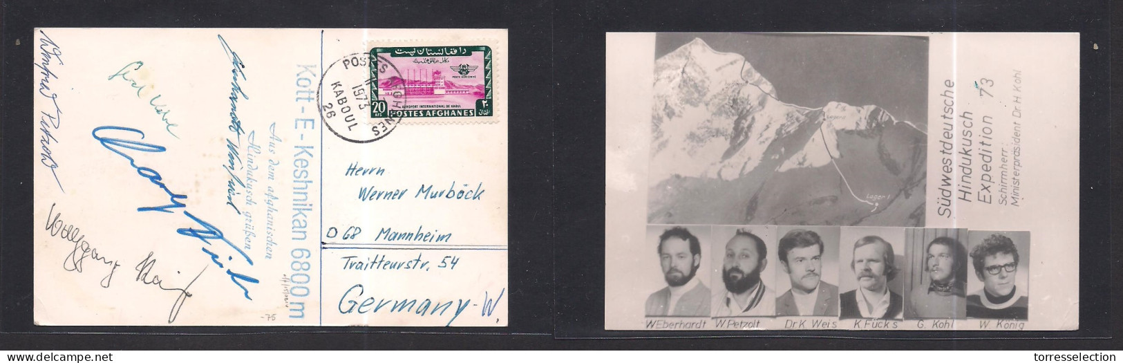 AFGHANISTAN. 1973 (11 July) Kaboul - Germany, Mannheim. Climb Mountain Hindu Group. Kott Keshinkan (6800 Metres) Fkd Ppc - Afganistán
