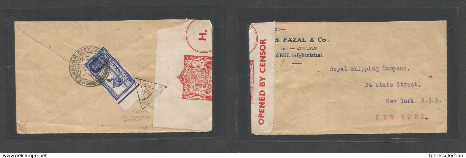 AFGHANISTAN. 1940 (4 July) Kabul, Via Peshawar, Pakistan. British India Reverse Fkd Env + WWII Censored. VF Usage. - Afghanistan