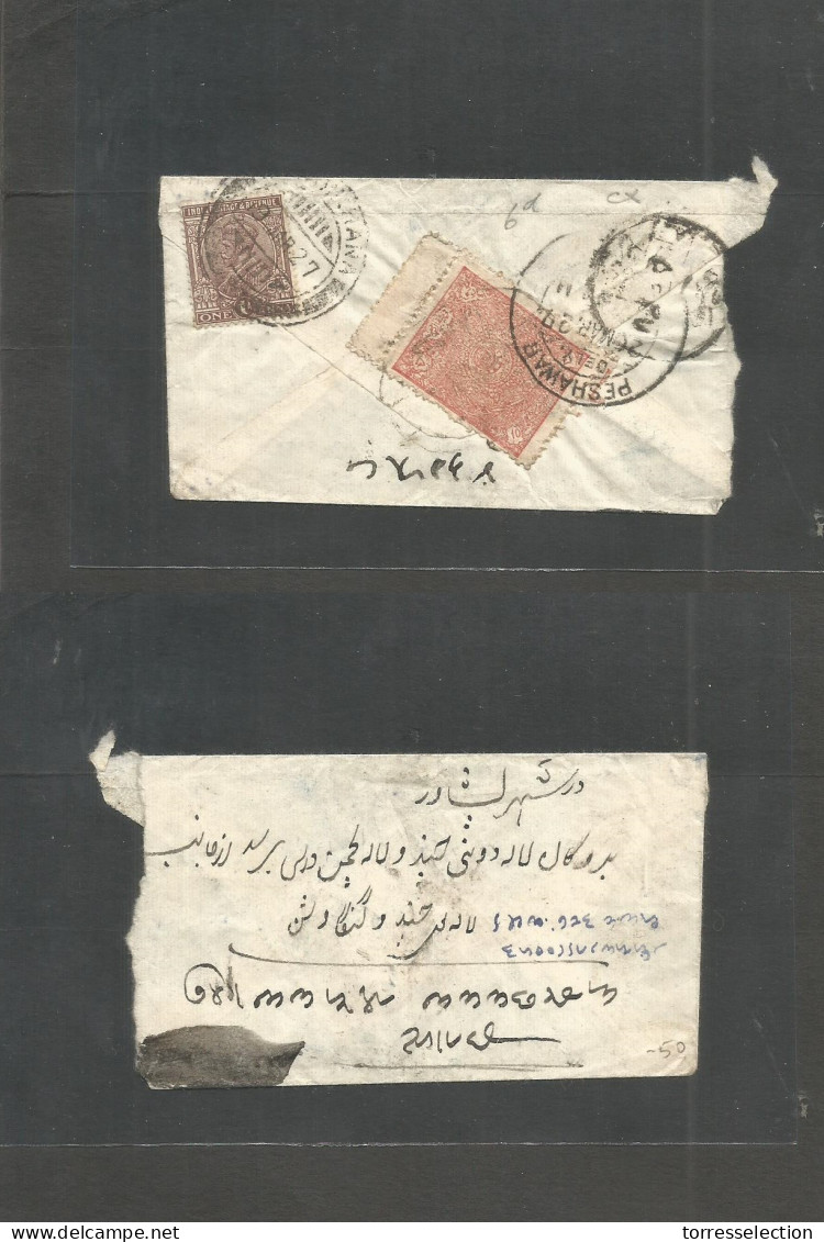 AFGHANISTAN. 1927 (March) Local Fkd Envelope 10 Paul Rose, Tied Oval Cds + British India 1a, Landikhana Cds (19 March) + - Afganistán