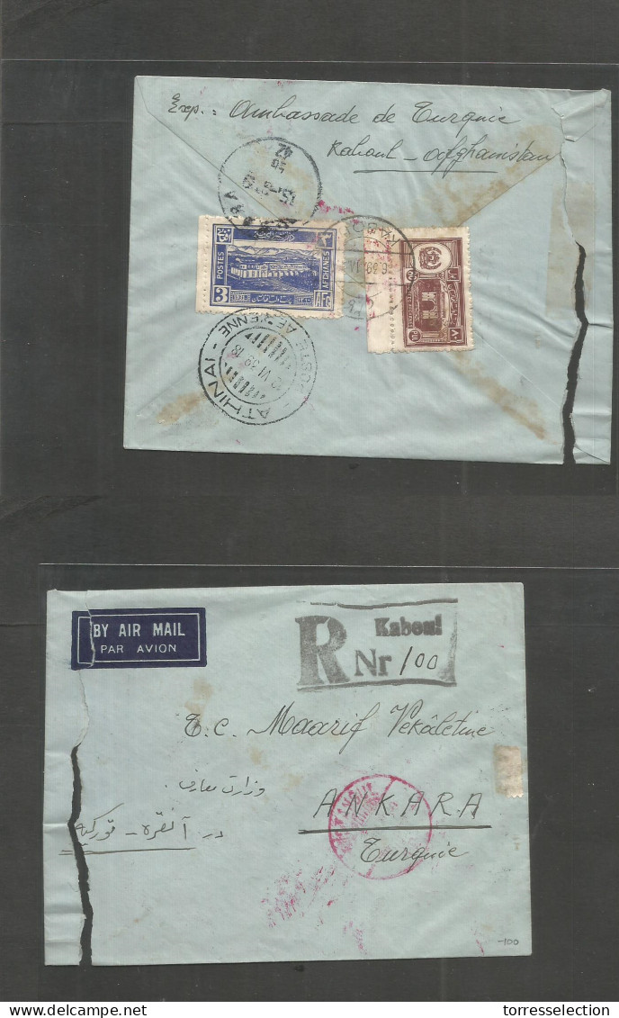 AFGHANISTAN. 1939 (June) Kaboul - Turkey, Ankar (15 June) Reverse Multifkd Registered Envelope (roughly Opened At Right  - Afganistán