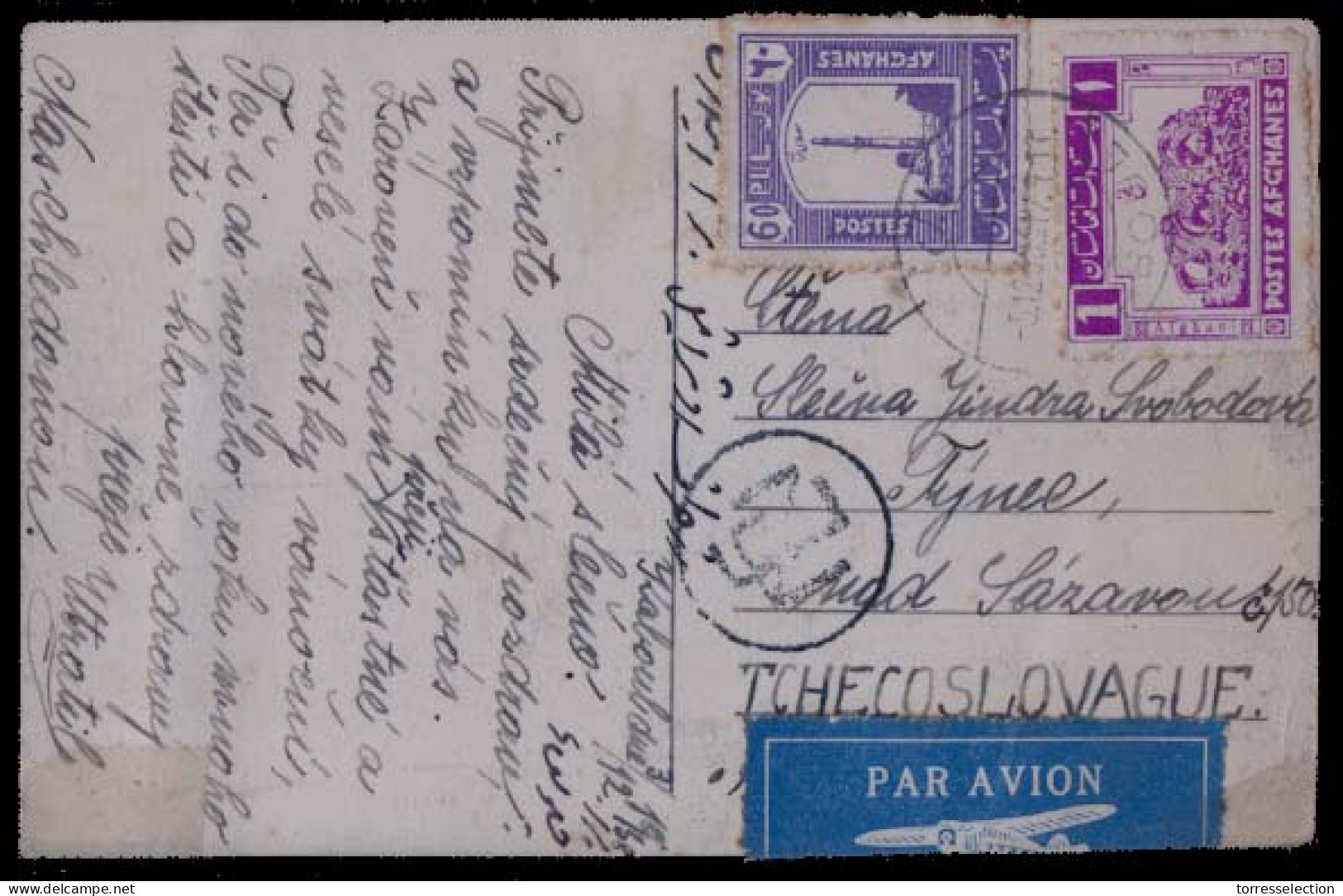 AFGHANISTAN. 1938 (5 Dic). Kaboul - Czechoslovakia. Air Fkd PPC. Kandahar View Card. Air Label. Fine. - Afghanistan