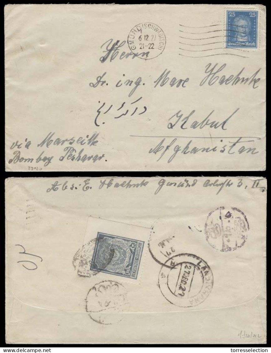 AFGHANISTAN. 1927 (6 Dec). Germany - Kabul. Fkd Env P Due. Scarce Nice Combination Opens Well For Displays. - Afghanistan