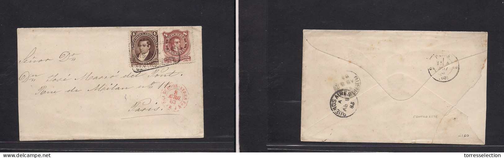 ARGENTINA. 1883 (8 Apr) Buenos Aires - France, Paris (6 May) 12c Rate Multifkd Env, Perf Issue, Tied Box Ds "Centro Este - Autres & Non Classés