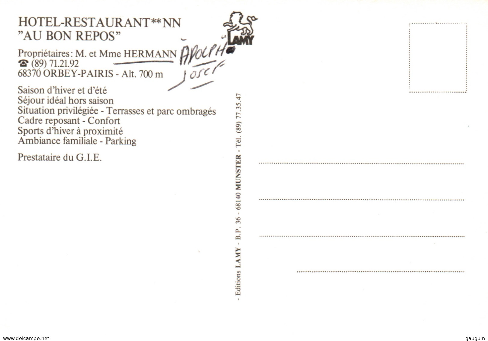 CPM - ORBEY - Hôtel Restaurant "Au Bon Repos"... Edition Lamy - Orbey