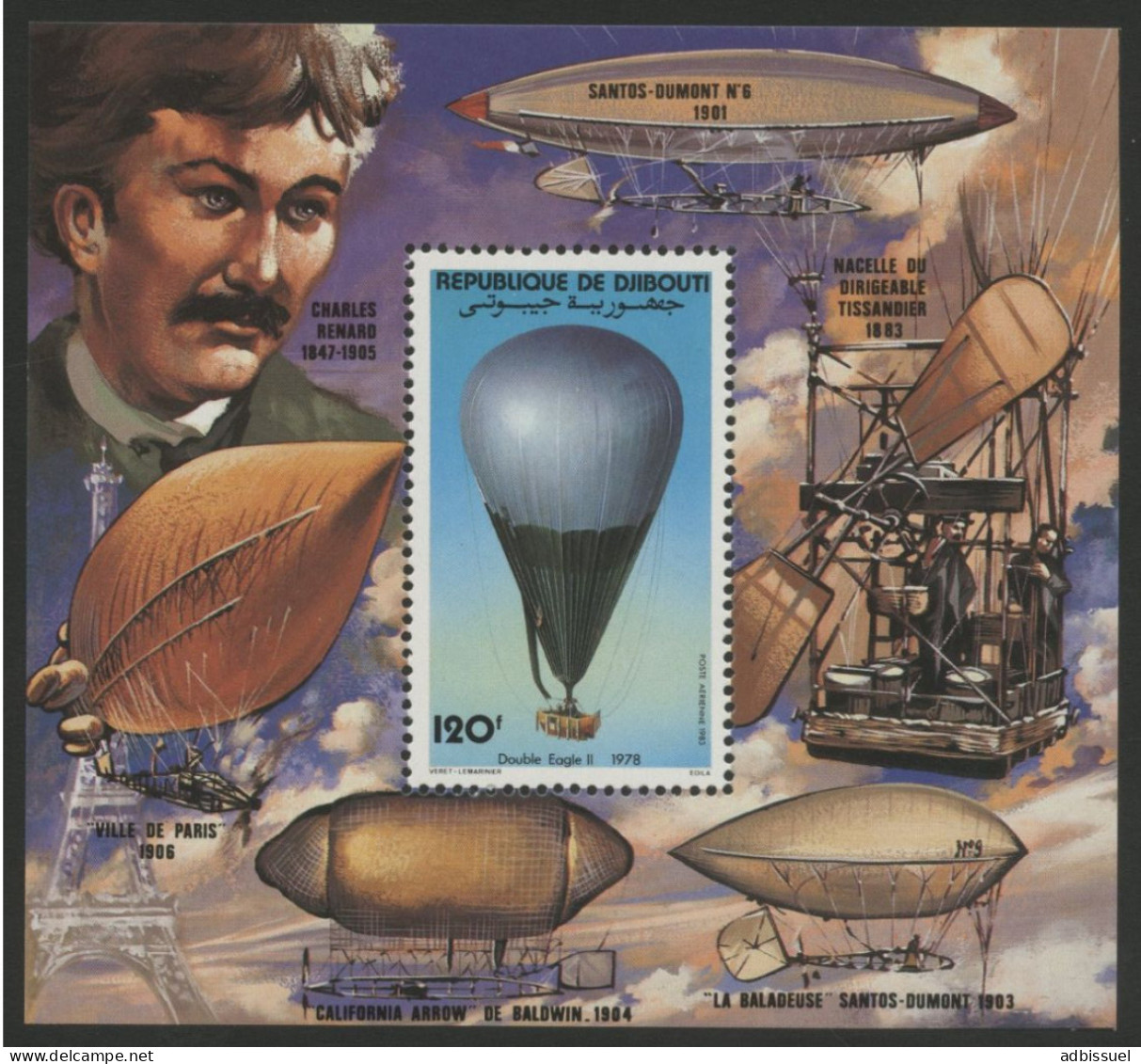 DJIBOUTI Bloc Spécial Poste Aérienne N° 180 MNH ** Montgolfières Double Eagle II. TB/VG - Luchtballons