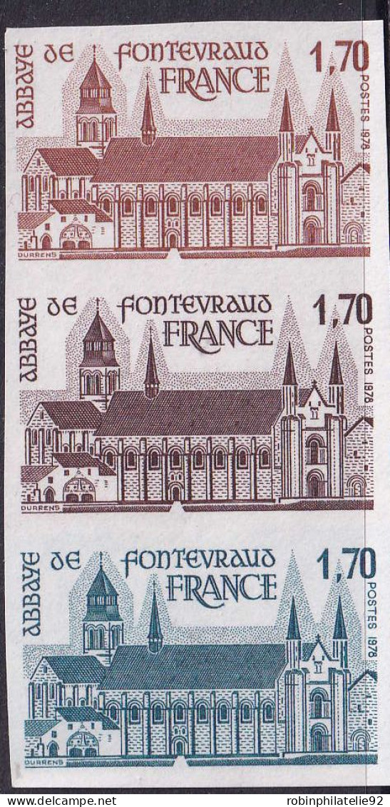 France Essais De Couleur N°2002 Abbaye De Fontevraud Bande De 3 Qualité:** - Otros & Sin Clasificación