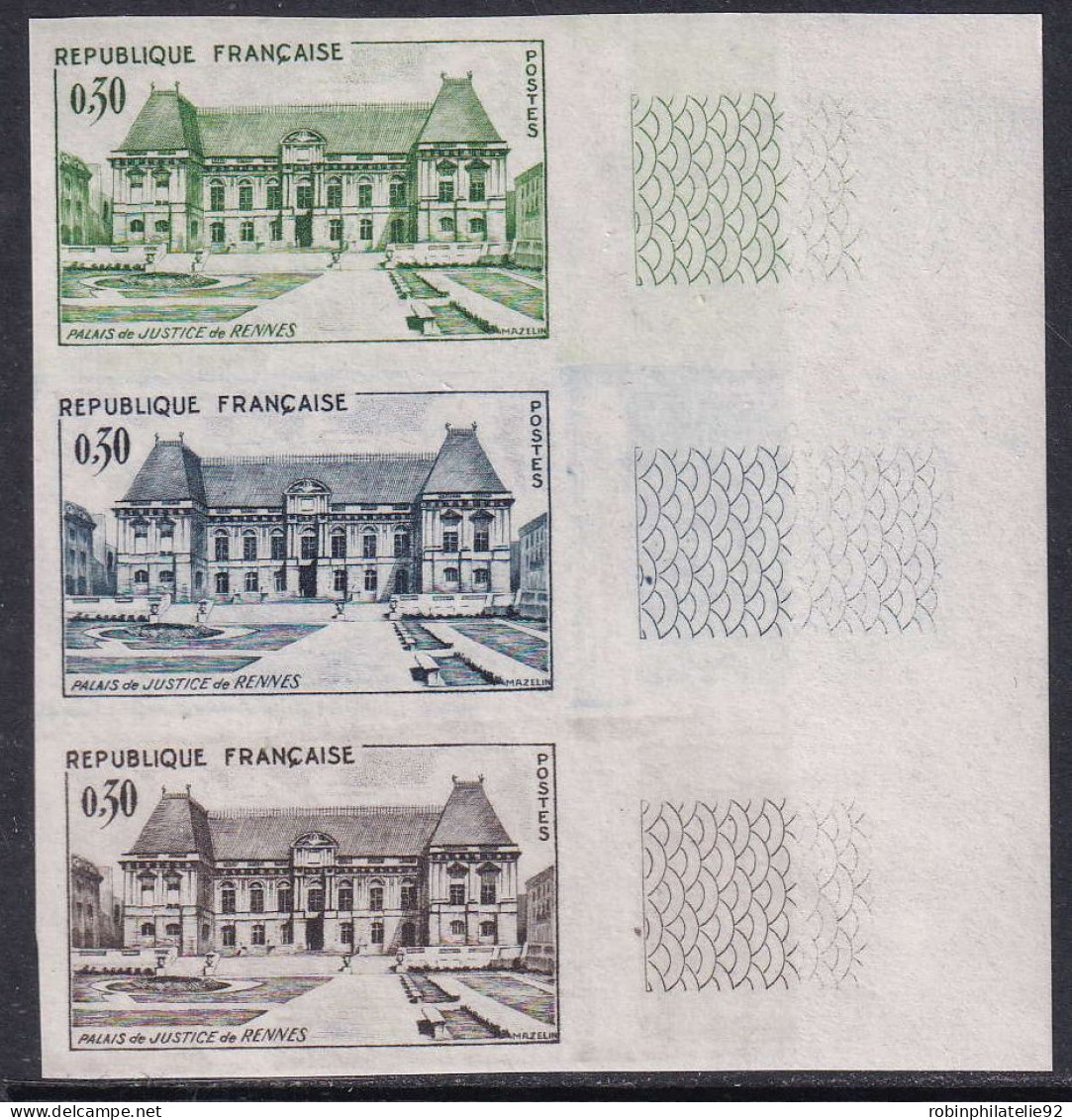 France Essais De Couleur N°1351 30c Palais De Justice De Rennes Bande De 3 Bdf Qualité:** - Altri & Non Classificati