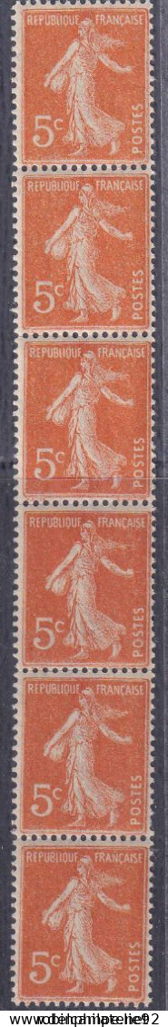 France Roulettes N°5 5c Semeuse Orange Bande Verticale De 6 Timbres (impression à Plat) Qualité:** - Rollo De Sellos