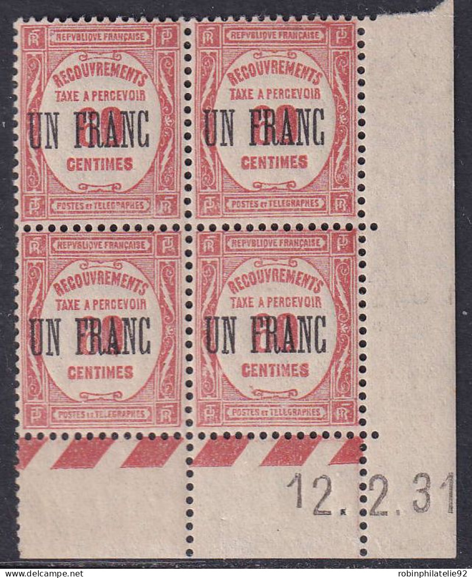 France Coins Datés Taxes N°63 UN F/60c Rouge 12-2-31 Qualité:** - Postage Due