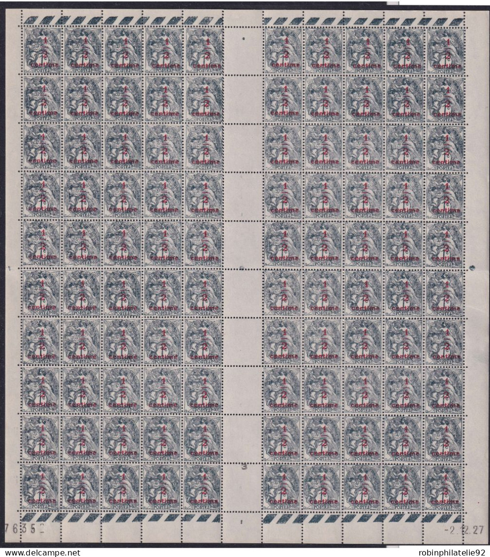 France Feuilles N°157 1/2 C Sur 1c Blanc Feuiile De 100 Timbres CD 2.12.27 Qualité:** - 1900-29 Blanc