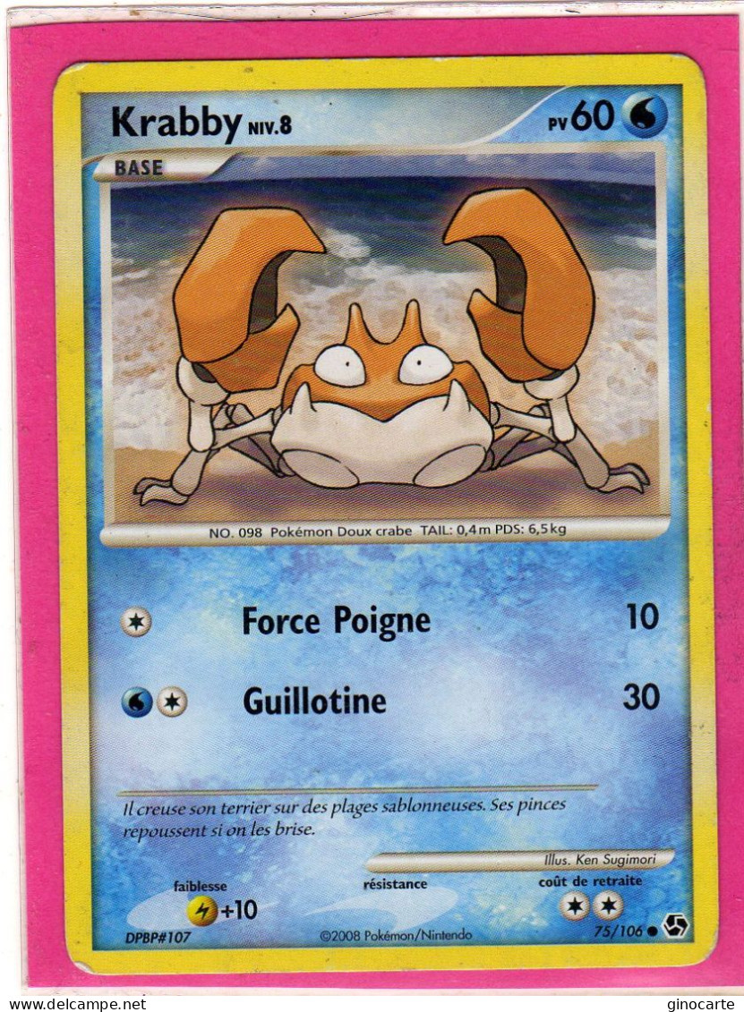 Carte Pokemon 2008 Diamant Et Perle Duel Au Sommet 75/106 Krabby 60pv Occasion - Diamond & Pearl 