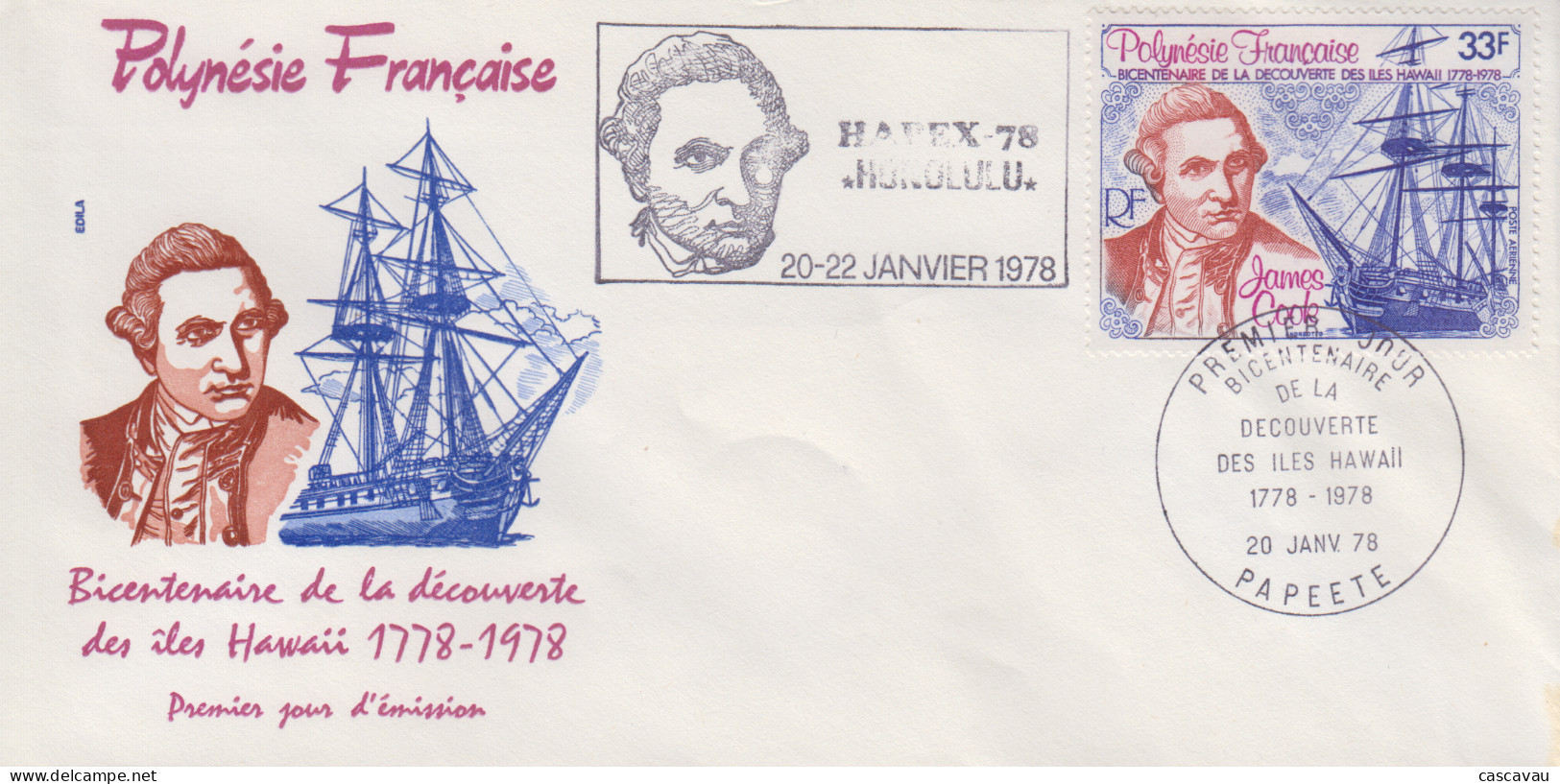 Enveloppe  FDC   1er  Jour   POLYNESIE   James  COOK   Bicentenaire   Découverte  Des   ILES   HAWAII    1978 - FDC