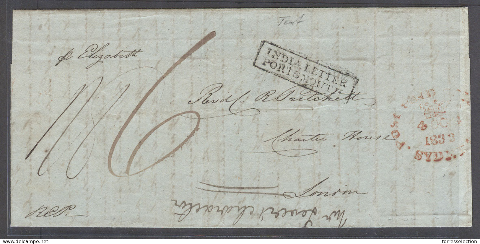 AUSTRALIA. 1833 (30 Sept). Sydney- UK (7 June 1834). 9 Months EL With Post Paid Sydney 4 Oct Cds On Front. India Letter  - Altri & Non Classificati