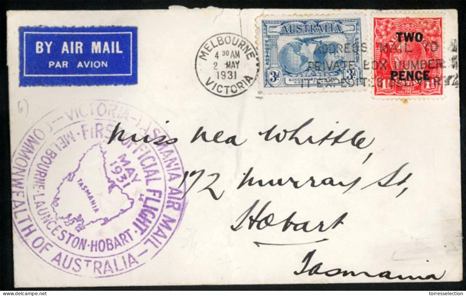 AUSTRALIA. 1931 (2 May). Melbourne-Hobart/Tasmania. Franked Envelope. Special Cachet. - Altri & Non Classificati