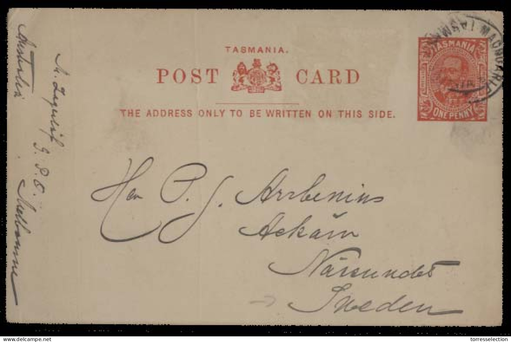 AUSTRALIA. C.1900 Tasmania. Macquarie - Sweden / Naisundet. 1d Red Sta Card. Fine Used + Dest. - Altri & Non Classificati