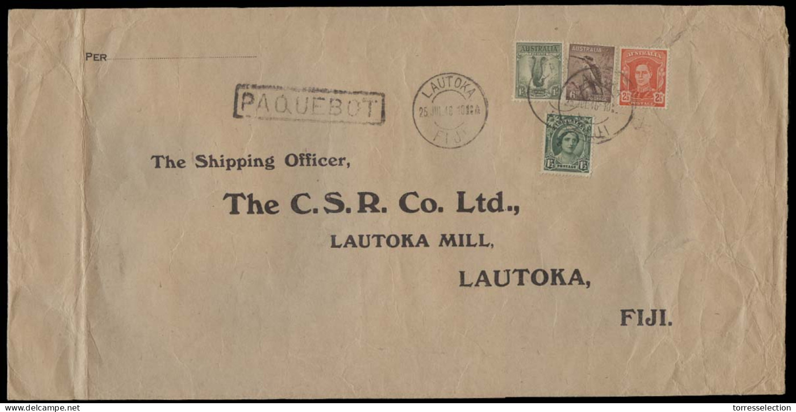 AUSTRALIA. 1946. Sydney - Fiji / Lautoka. Pqbt Cancel Lautoka / Fiji At Arrival Large Comercial Env. - Altri & Non Classificati