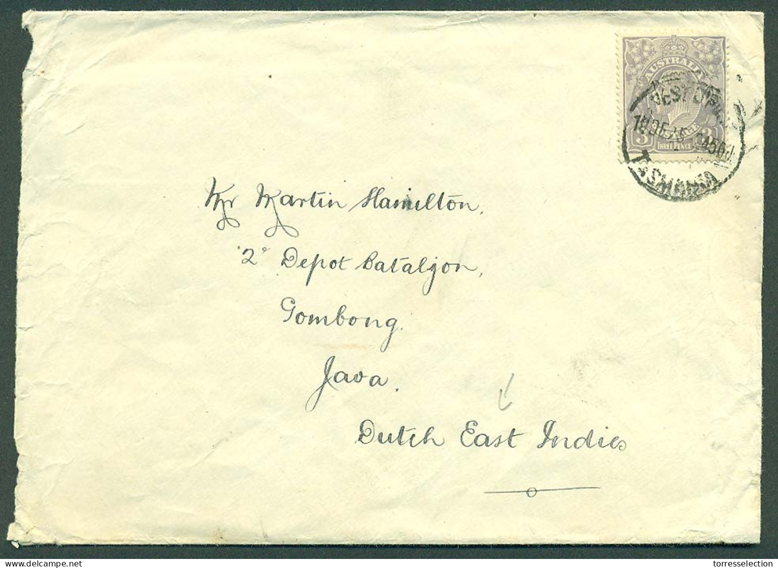 AUSTRALIA. 1925 (19 Dec). Tasmania / West - Dutch Indies / Gombong / Java. Fkd Env 3d / Cds. Fine. - Altri & Non Classificati