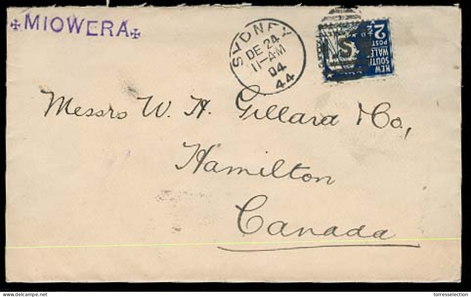 AUSTRALIA. 1904 (24 Dec). Sydney / NSW - Canada. Fkd Env "Per Miowera". Via Vancouver / BC Reverse Cds. VF. - Altri & Non Classificati