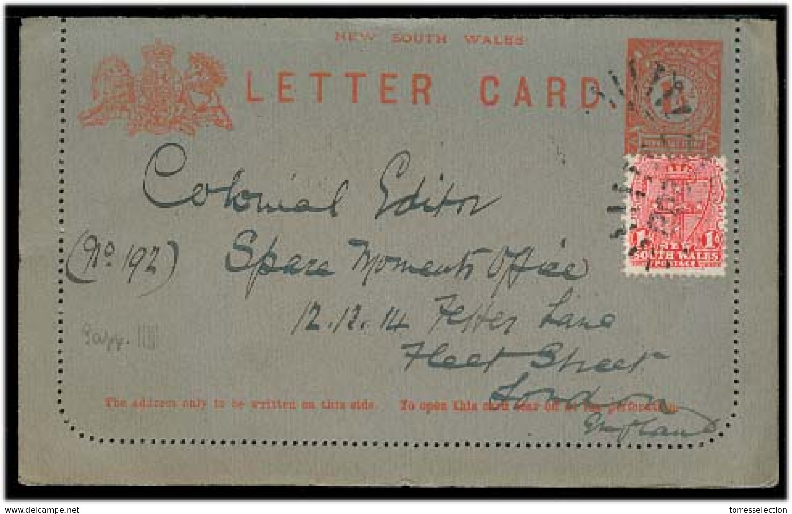 AUSTRALIA. 1900. NSW. Waverley - UK. 1 1/2d Stat Letter Card + 1d Adtl / Sunrays Cancel + Arrival Reverse. Fine. - Altri & Non Classificati