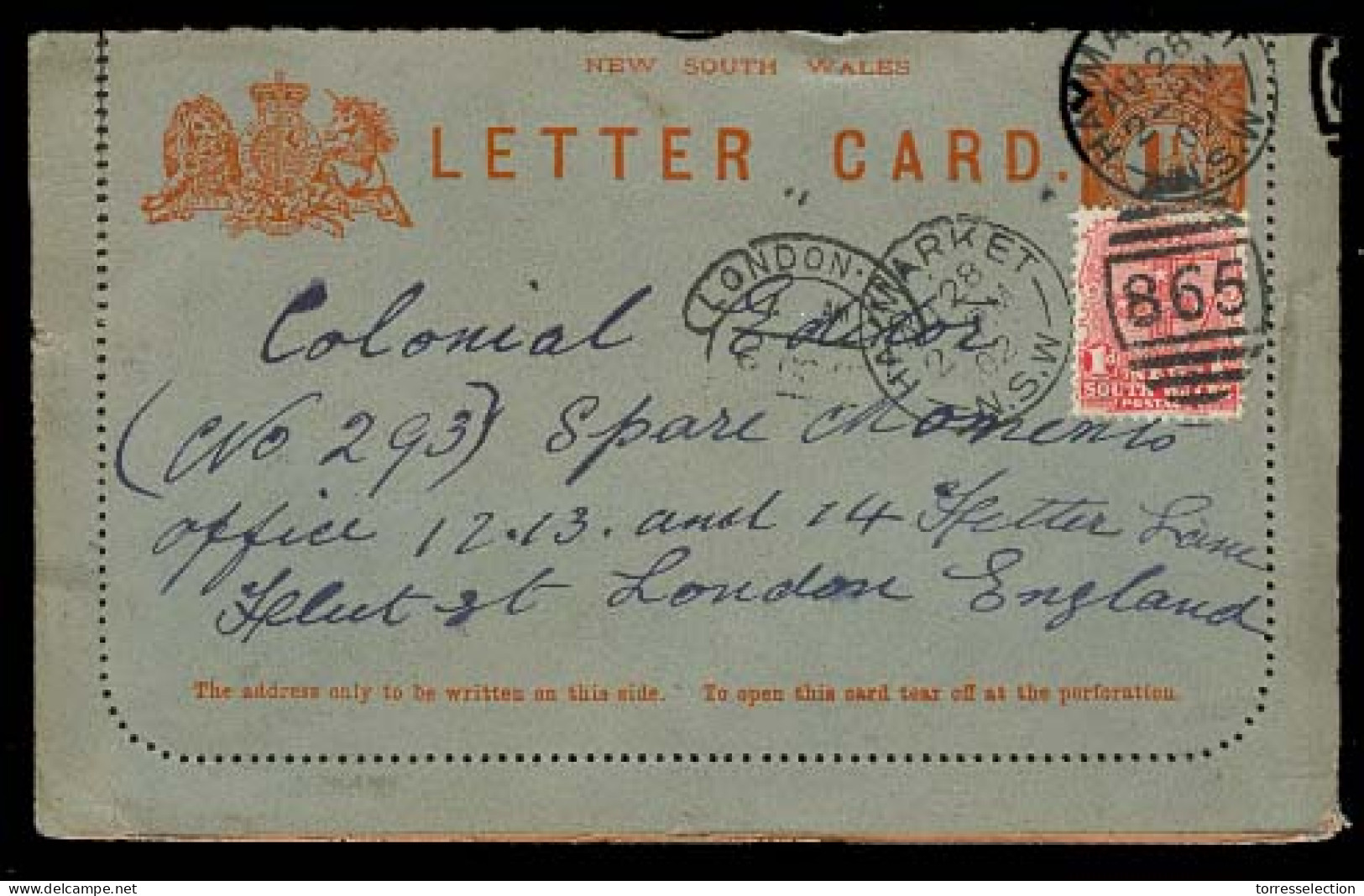 AUSTRALIA. 1902 (28 Aug). NSW. Haymarket - UK. 1 1/2d. Stat Letter Card + 1d Adtl + Arrival On Front. - Altri & Non Classificati