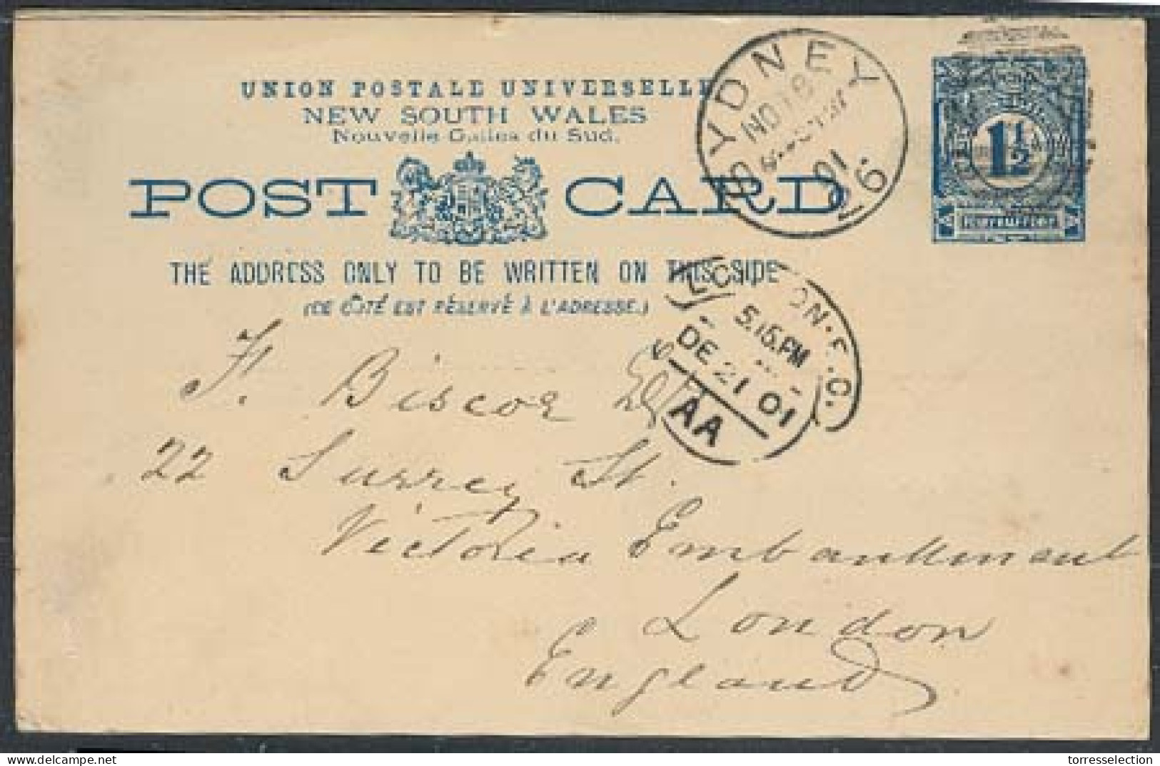 AUSTRALIA. 1901 (20 Jan). NSW. Ketering - UK. 1 1/2d Stat Card. - Altri & Non Classificati