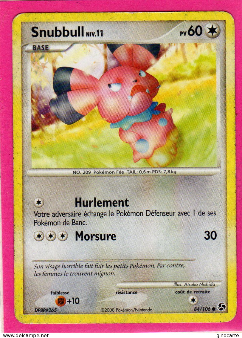 Carte Pokemon 2008 Diamant Et Perle Duel Au Sommet 84/106 Snubbull 60pv Usagée - Diamant & Perle