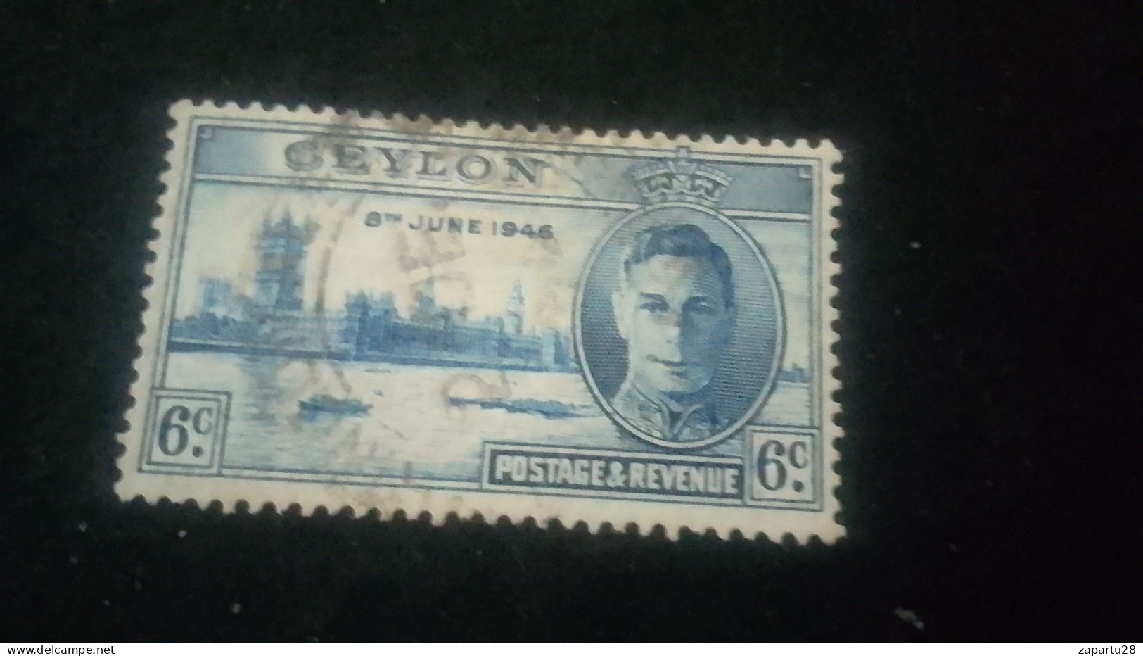 CEYLON- 1946-     6  C  .    . II. DÜNYA SAVAŞI    DAMGALI - Sri Lanka (Ceylon) (1948-...)