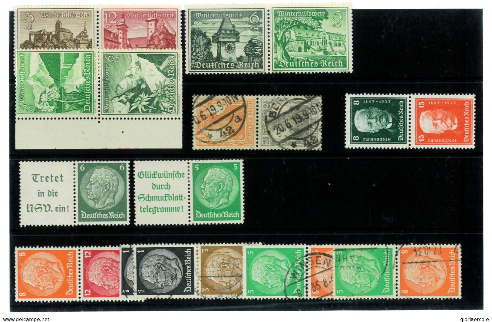 P2713 - GERMANY, EMPIRE, LOT OF 3 STOCK CARDS, WITH “ZUSAMMENDRÜCKE” MNH,MLH AND USED - Blocks & Sheetlets