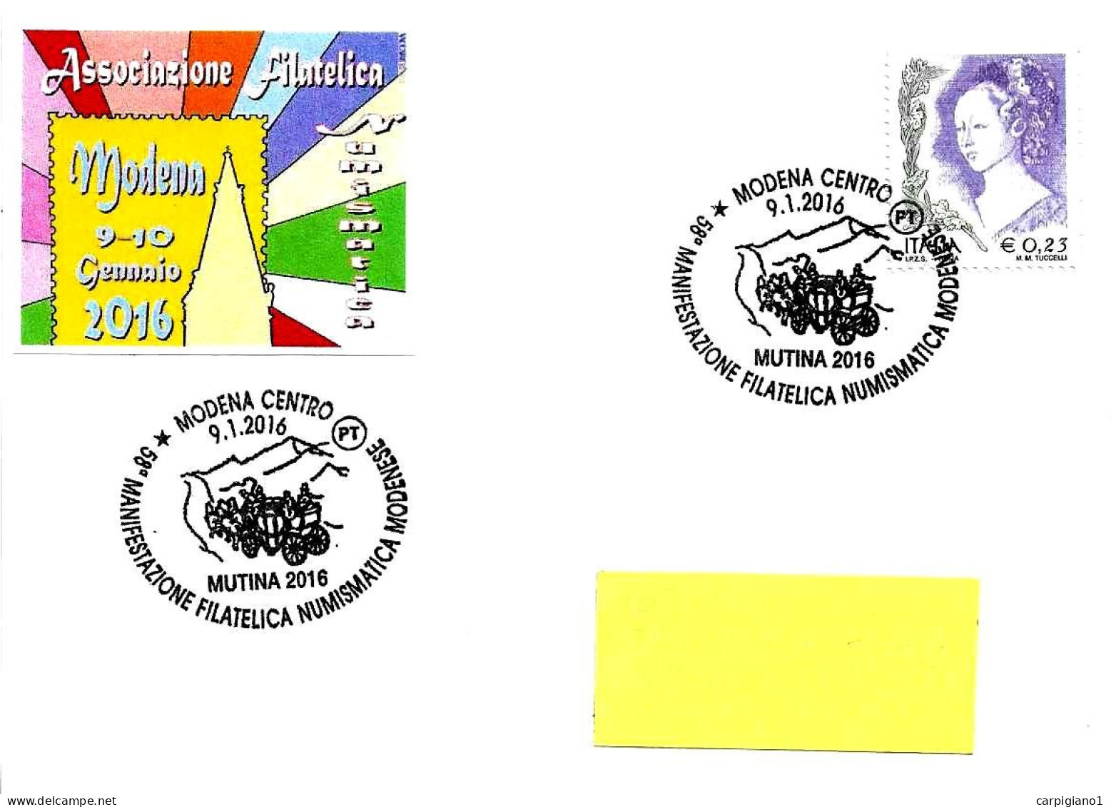 ITALIA ITALY - 2016 MODENA 58° Manifestazione Filatelica Numismatica (diligenza Postale) - 3027 - 2011-20: Poststempel