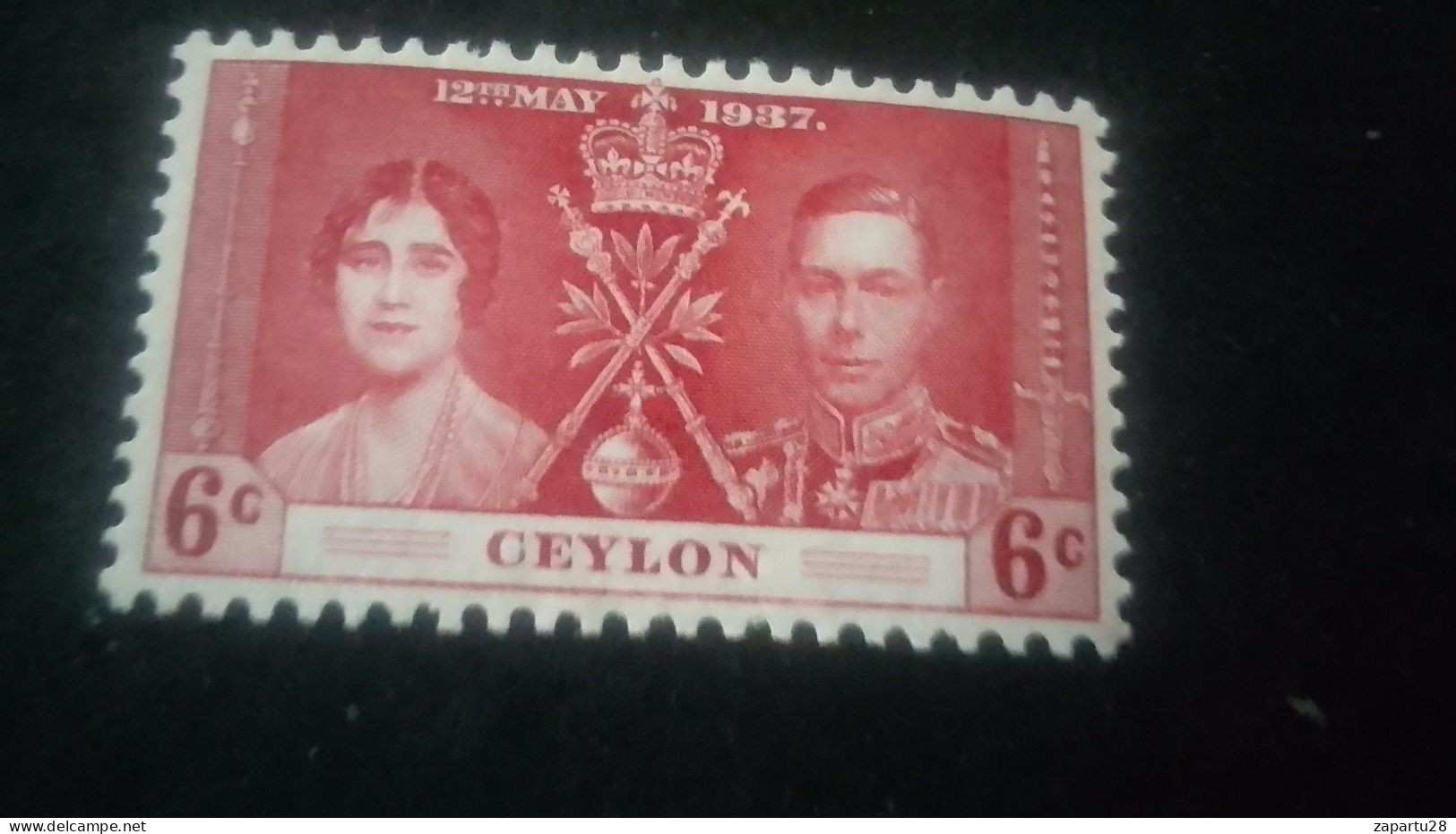 CEYLON- 1937-   GEORGE VI. TAÇ GİYME TÖRENİ  6 C    DAMGALI - Sri Lanka (Ceylon) (1948-...)