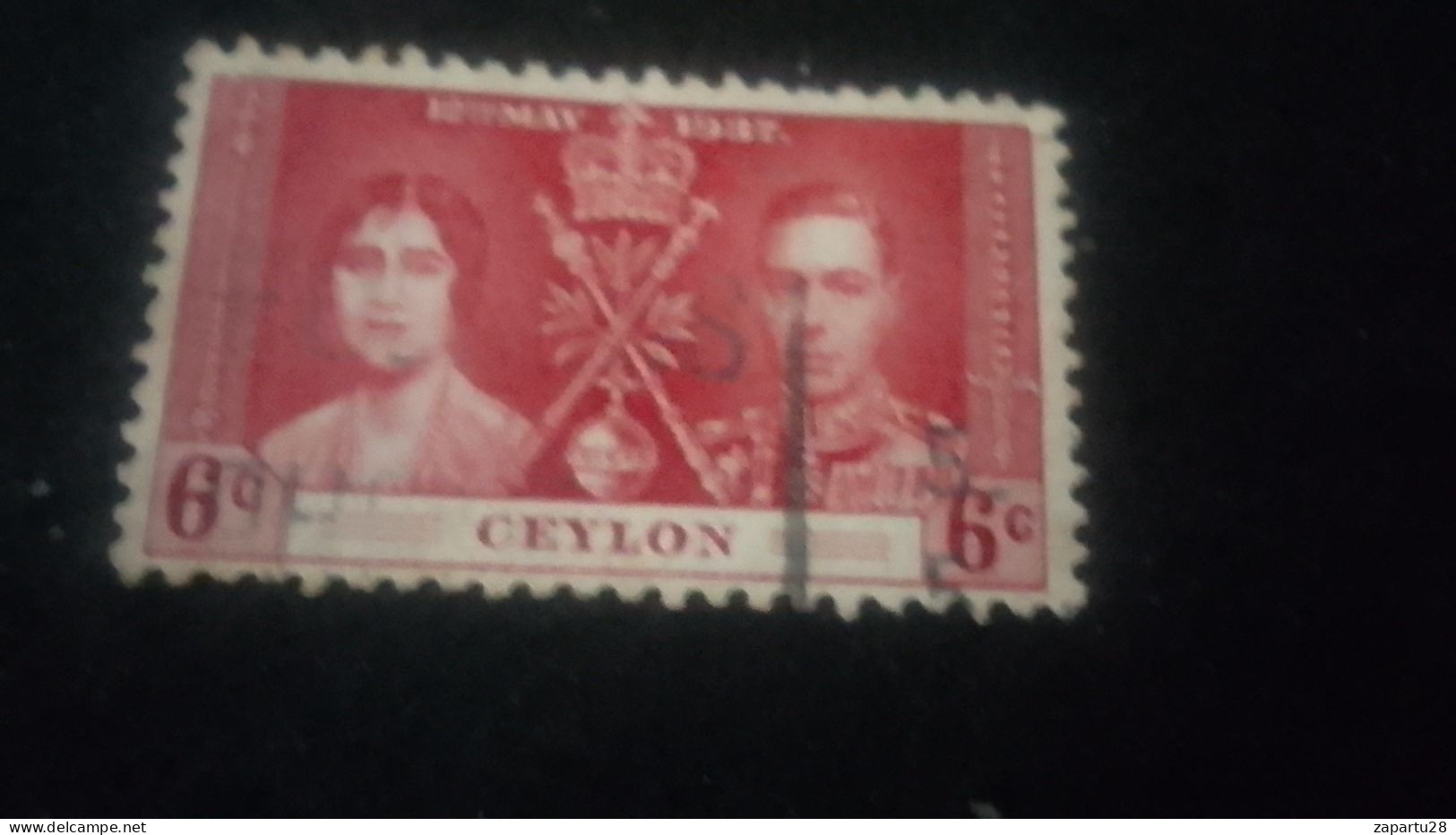 CEYLON- 1937-   GEORGE VI. TAÇ GİYME TÖRENİ  6 C    DAMGALI - Sri Lanka (Ceylon) (1948-...)