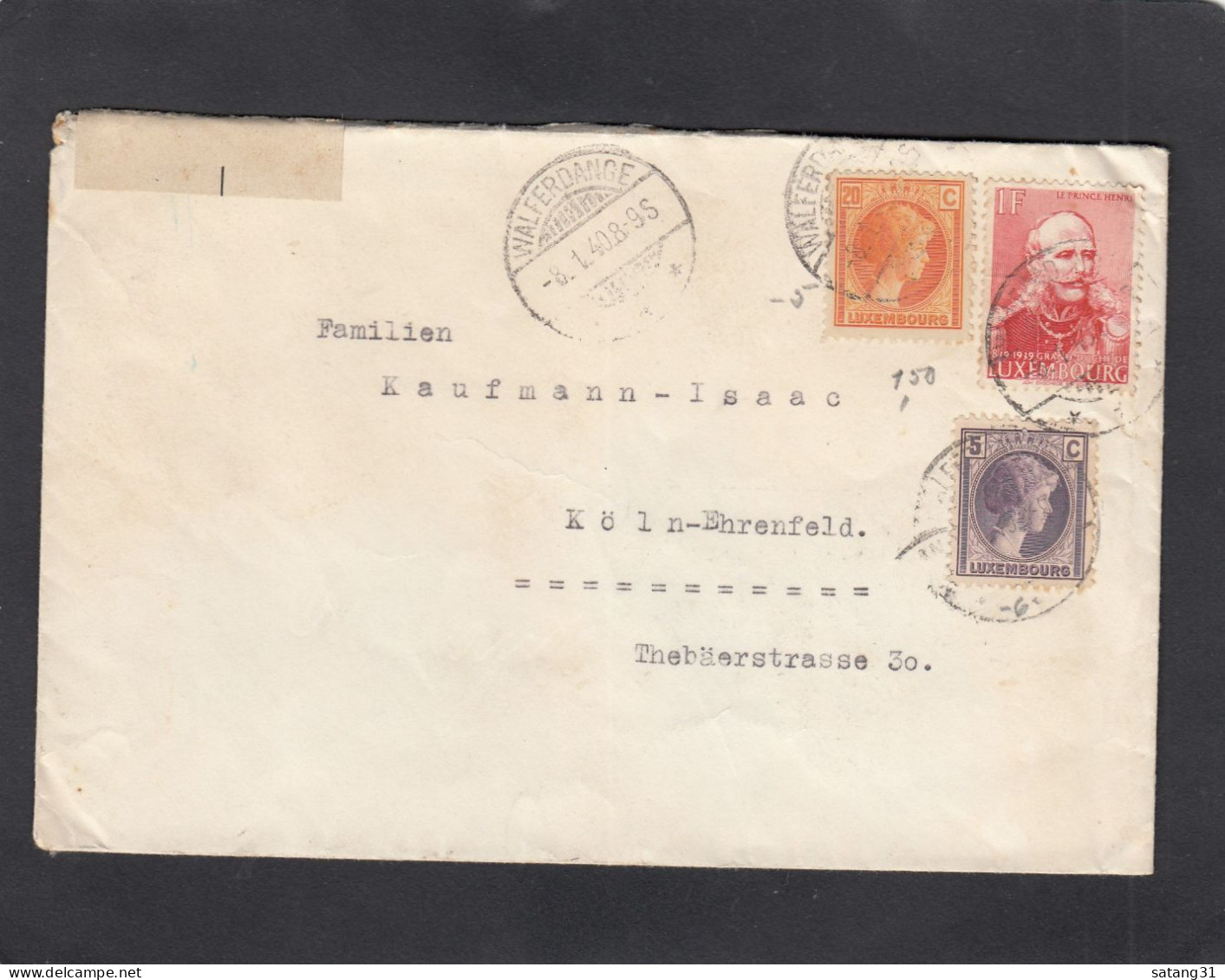 LETTRE DE WALFERDANGE POUR COLOGNE,OUVERTE PAR LA CENSURE ALLEMANDE,1940. - Lettres & Documents